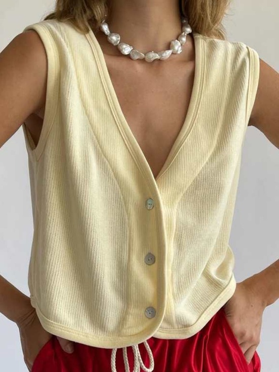 DONNI. Tops - DONNI. Yellow Chenille Button-Front Tank Vest